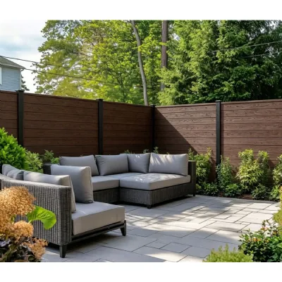 Set of 6 Modern Dark Brown Outdoor Composite Decorative Fence Panels 180cm