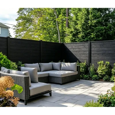 Set of 6 Modern Black Outdoor Composite Decorative Fence Panels 180cm