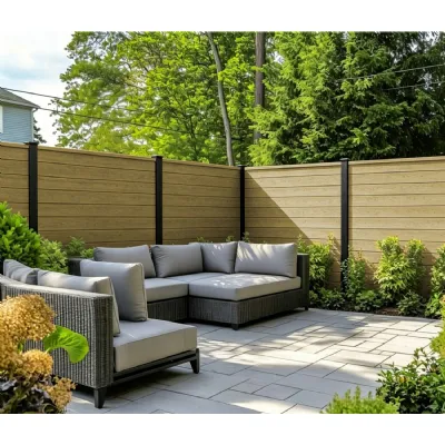Set of 6 Modern Khaki Outdoor Composite Decorative Fence Panels 180cm