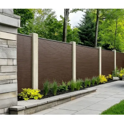 Set of 6 Modern Dark Brown Outdoor Composite Decorative Fence Panels 180cm
