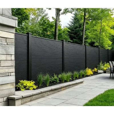 Set of 6 Modern Black Outdoor Composite Decorative Fence Panels 180cm