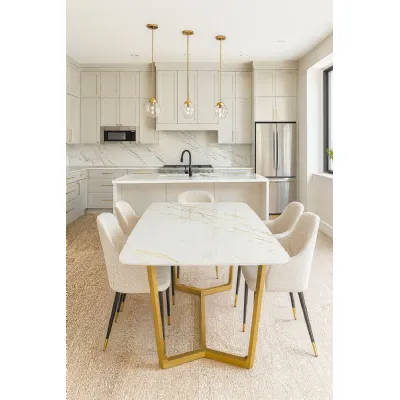 Modern Medium Rectangular 1.6m White Ceramic Dining Table with Gold Base