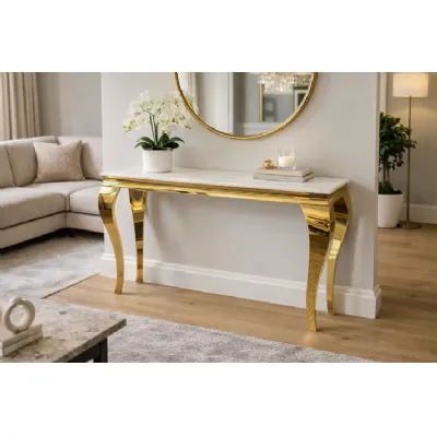 Luxury White Marble Effect 1.2m Console Table with Gold Metal Frame