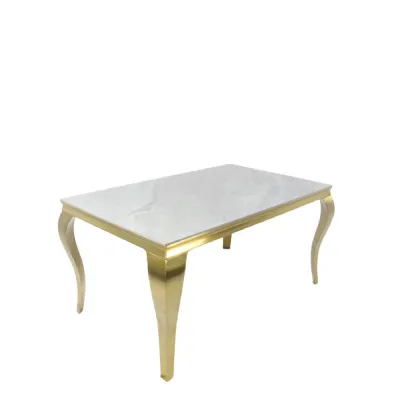 Luxury White Marble Effect 150cm Rectangular Dining Table with Gold Metal Legs