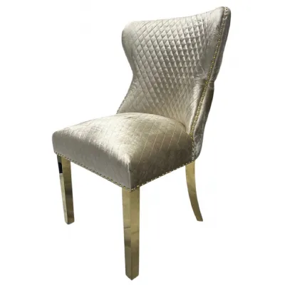 Luxury Mink Shimmer Velvet Dining Chair with Lion Knocker and Gold Legs