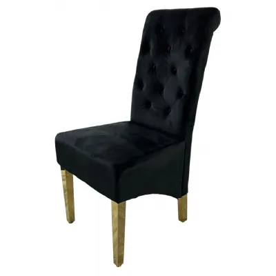 Luxury Black Velvet Dining Chair with Gold Ring Knocker and Gold Legs