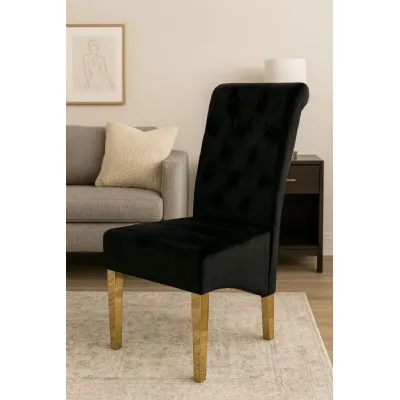 Modern Black Velvet Dining Chair with Ring Knocker and Gold Legs
