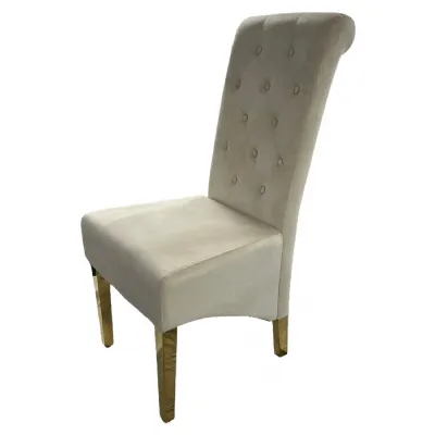 Luxury Cream Velvet Dining Chair with Gold Ring Knocker and Gold Legs