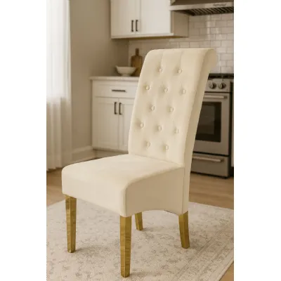 Modern Cream Velvet Dining Chair with Ring Knocker and Gold Legs
