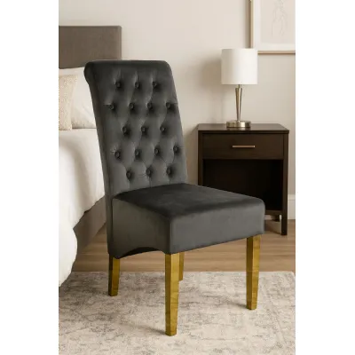 Modern Dark Grey Velvet Dining Chair with Ring Knocker and Gold Legs