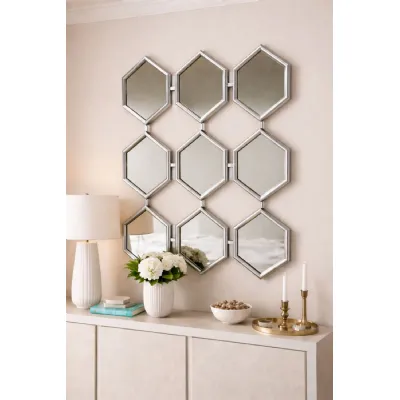 Modern Silver Geometric Decorative Wall Mirror 92 x 130cm
