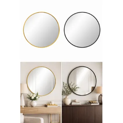 Set of 2 Modern Round Gold and Black Decorative Wall Mirrors