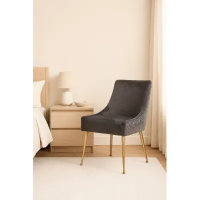 Modern Dark Grey Velvet Dining Chair with Gold Metal Legs