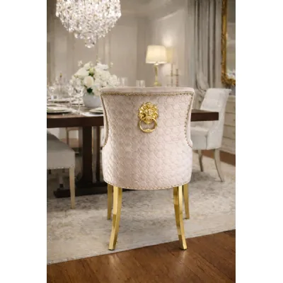 Modern Mink Velvet Dining Chair with Lion Knocker and Gold Legs