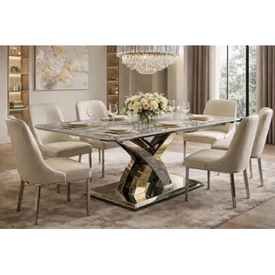 Modern Medium Rectangular 1.5m Grey Marble Top Dining Table