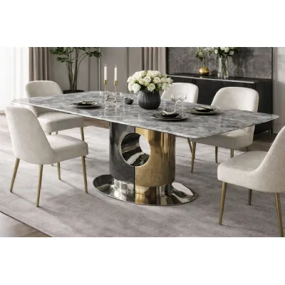 Modern Large Rectangular 1.8m Grey Marble Top Dining Table