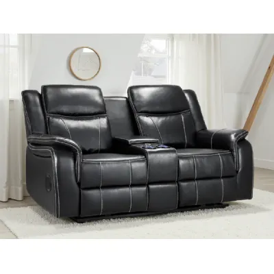 Black Leather 2 Seater Electric Recliner Sofa