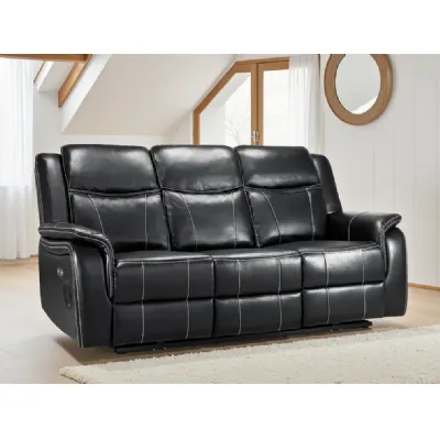 Black Leather 3 Seater Electric Recliner Sofa