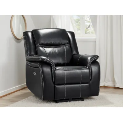 Black Leather Electric Recliner Armchair with Armrest