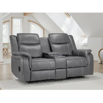 Grey Leather 2 Seater Electric Recliner Sofa