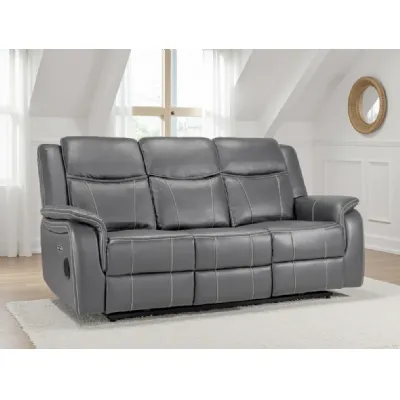 Grey Leather 3 Seater Electric Recliner Sofa