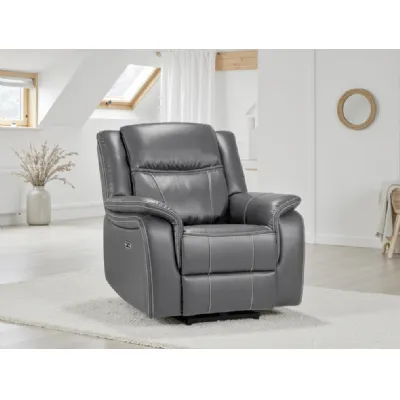 Grey Leather Electric Recliner Armchair with Armrest