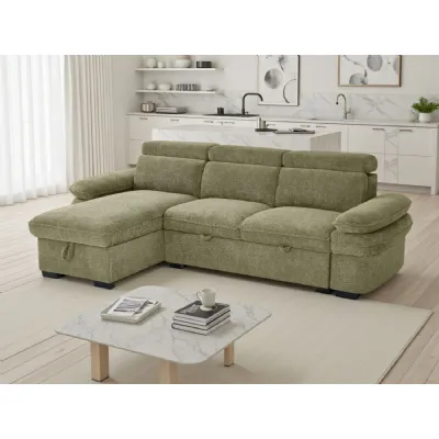 Green Fabric Universal Corner Sofabed with Adjustable Arms