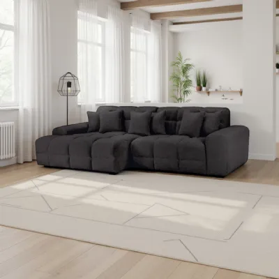 Black Fabric Upholstered Left Hand Facing Corner Sofa