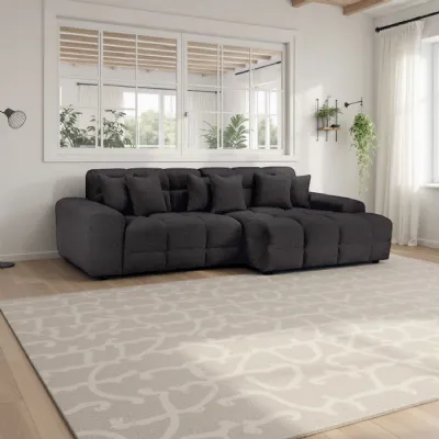 Black Fabric Upholsterd Right Hand Facing Corner Sofa