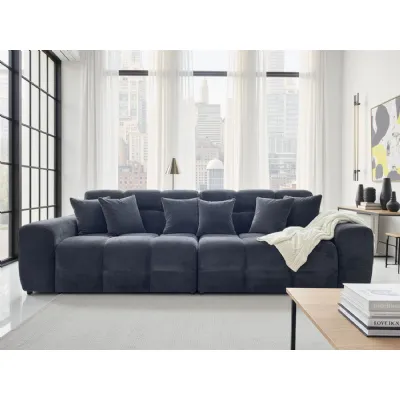 Black Textured Fabric Large 4 Seater Sofa