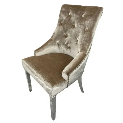 Modern Mink Shimmer Velvet Dining Chair with Ring Knocker and Chrome Legs