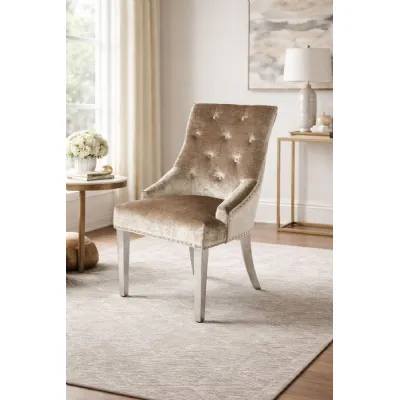 Modern Mink Velvet Dining Chair with Ring Knocker and Chrome Legs