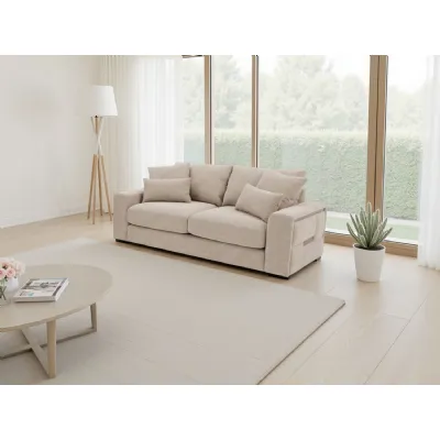 Beige Fabric Upholstered 2 Seater Pillow Back Sofa
