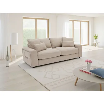 Beige Fabric Upholstered 3 Seater Pillow Back Sofa