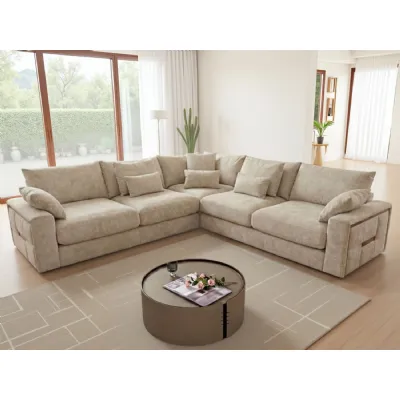 Beige Fabric Large Corner Group Sofa with Deep Seating