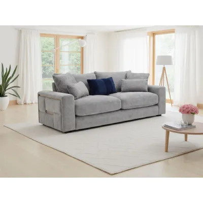 Grey Fabric Upholstered 3 Seater Pillow Back Sofa