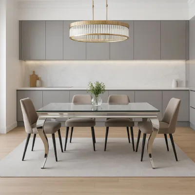 Luxury Grey Glass 1.8m Dining Table with Polished Chrome Italian Style Legs