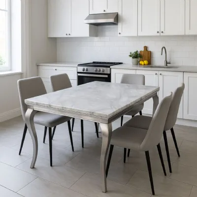 Luxury Grey Marble Effect 2m Dining Table with Chrome Italian Style Frame