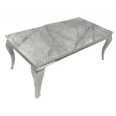 Modern Rectangular Grey Marble Coffee Table with Chrome Legs