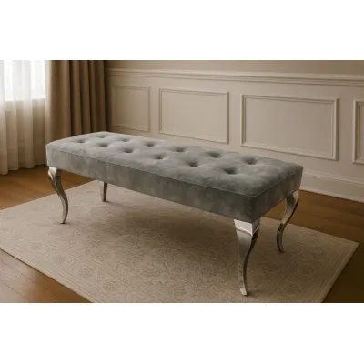 Modern Dark Grey Velvet Upholstered 130cm Bench with Chrome Legs