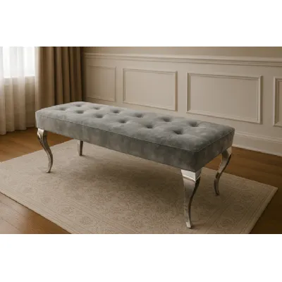 Luxury Dark Grey Velvet Upholstered 160cm Bench with Chrome Legs