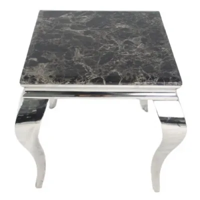 Modern Small Square Black Marble Lamp Table with Chrome Legs