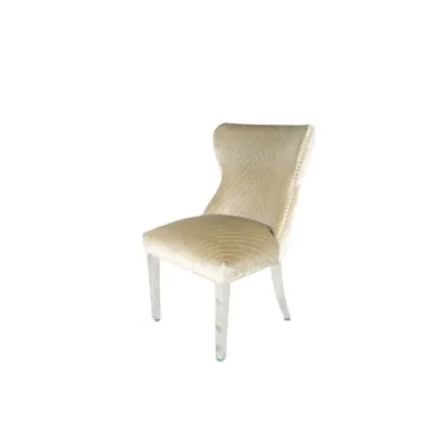 Luxury Mink Shimmer Velvet Dining Chair with Lion Knocker and Chrome Legs