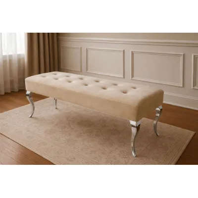 Modern Plush Mink Velvet Upholstered 110cm Bench with Chrome Legs