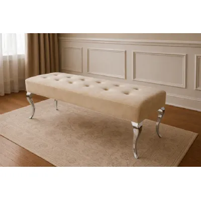 Luxury Plush Mink Velvet Bench with Chrome Italian Style Legs 130cm