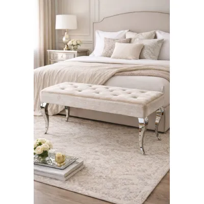 Modern Shiny Mink Velvet Upholstered 110cm Bench with Chrome Legs