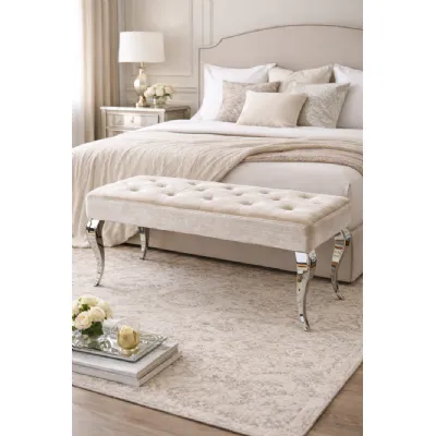 Luxury Shiny Mink Velvet Bench with Chrome Italian Style Legs 130cm