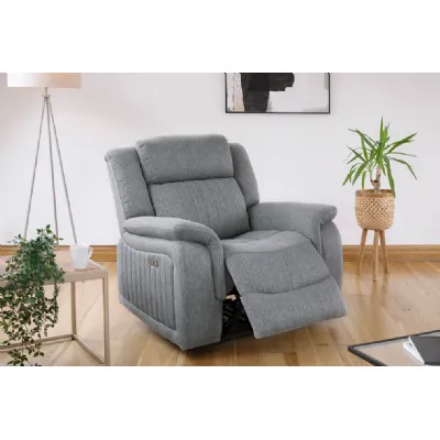 Grey Fabric Electric Recliner Armchair Pillow Top Arms