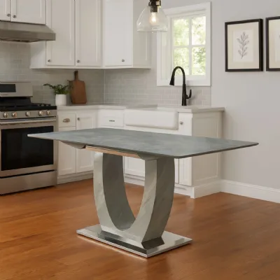 Modern Small Rectangular 1.2m Grey Ceramic Extending Dining Table