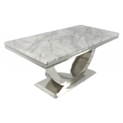 Modern Large Rectangular 1.8m Grey Marble Dining Table